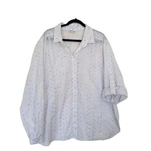 Vintage 80s All Hours Top Womens Embroidered Floral Oversized Roll Tab Sz 44/XL